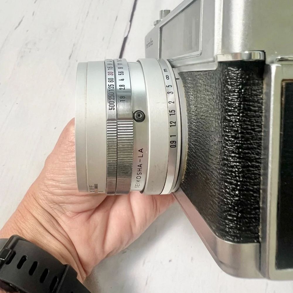 Minolta Hi-Matic 7 Rangefinder Film Camera w/ Rokkor-PF 45mm f/1.8 Lens & Case *